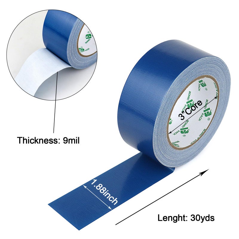 BOMEI PACK Blue Duct Tape, Heavy Duty Strong Industrial Grade Color Duct Tape 9.0 mil x 1.88inch x 30yds for Packing and Repairing - Image 2